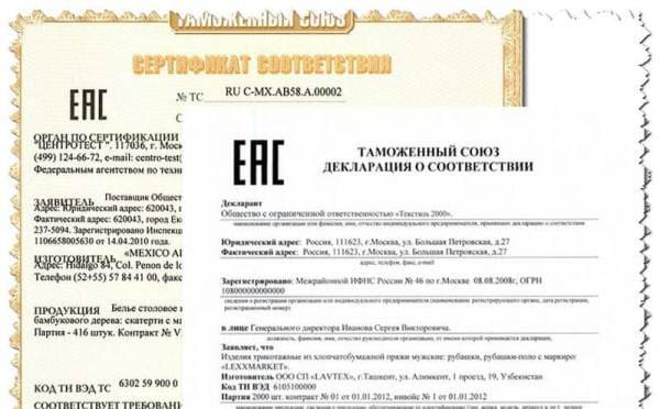 Сертификат соответствия Таможенного Союза ТРТС